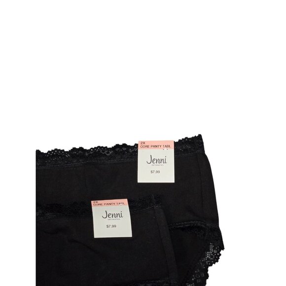 Jenni Womens 2X Black Cotton Lace Trim Hipster Panties Underwear Set Of 2 - Picture 4 of 7